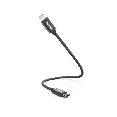 Hama MFi USB-C Lightning kabel pro Apple, 0,2 m, opletený, černý